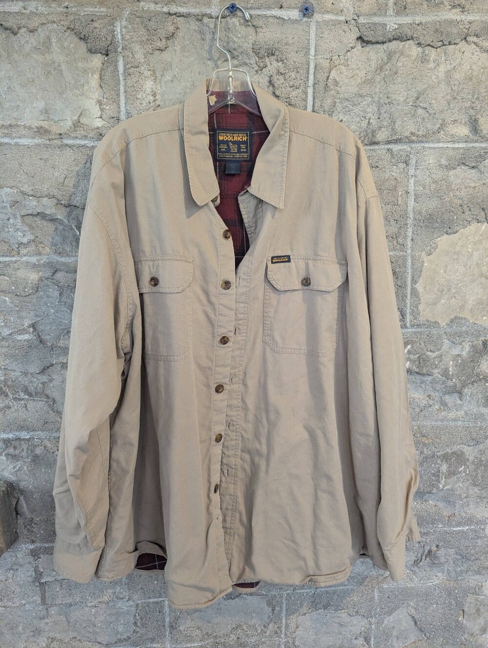Vintage Woolrich Beige/Tan Lightweight Button-Up Flannel Lined Shirt Jacket